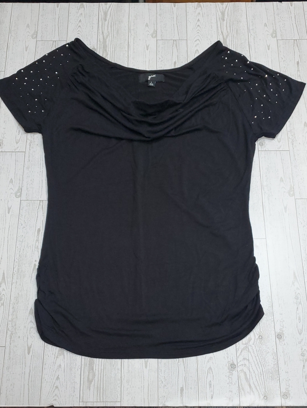 GNW Black Ruched Embellished Blouse Women's Large